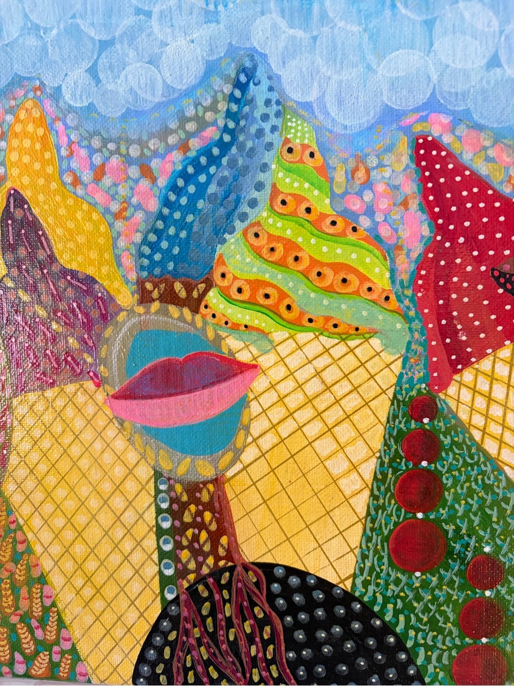 ”Ice Baby” Colorful Painting in acrylic on canvas, 12x12 in.